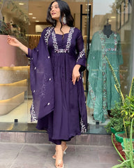 Cotton Super Dyed Kurta With Beautiful Embroidery Work & Cotton Pant With Dupatta