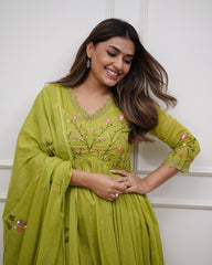 Cotton Embroidered Kurta And Sequence Work Set For Women