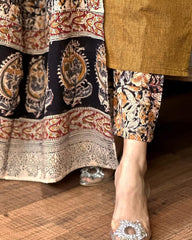 Mustard Brown Embroidered Kurta Set With Floral Dupatta