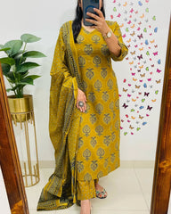 Graceful Mustard Yellow Block Print Outfit