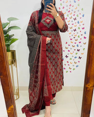 Maroon Block Printed Beautiful Cotton Suit Set