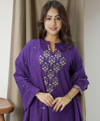 Royal Purple Embroidered Kurta Set