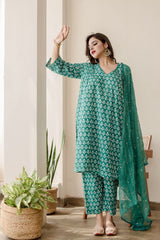 Anjuli Green Straight Kurta Set
