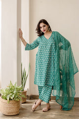 Anjuli Green Straight Kurta Set
