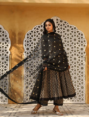 Amruta Black Cotton Anarkali Set With Doriya Dupatta