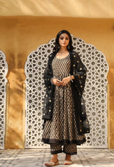 Amruta Black Cotton Anarkali Set With Doriya Dupatta