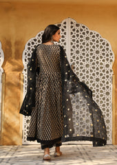 Amruta Black Cotton Anarkali Set With Doriya Dupatta