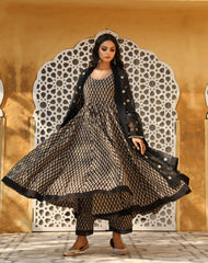 Amruta Black Cotton Anarkali Set With Doriya Dupatta