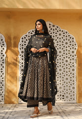 Amruta Black Cotton Anarkali Set With Doriya Dupatta