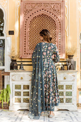 Amruta Green Cotton Anarkali Set With Doriya Dupatta