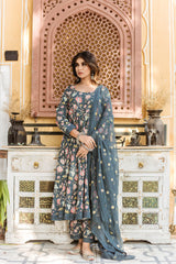 Amruta Green Cotton Anarkali Set With Doriya Dupatta
