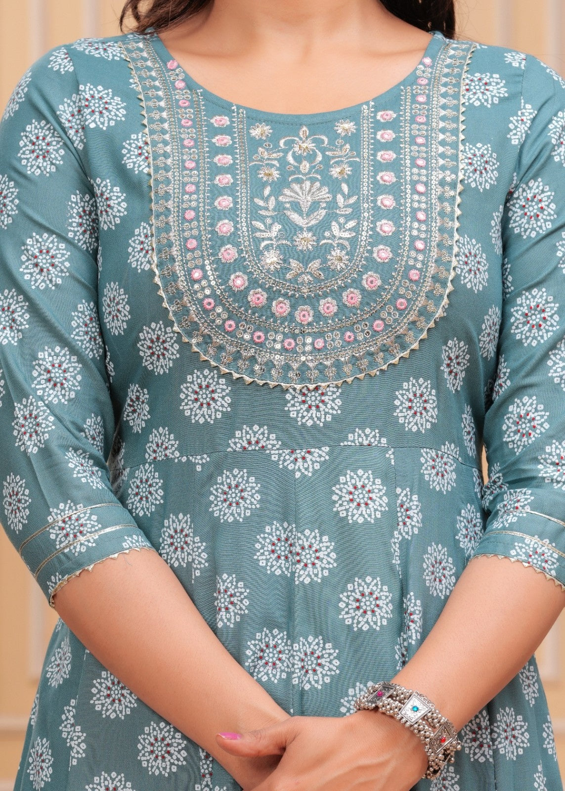 Women Rayon Kurta Pant Dupatta Set Aqua Blue