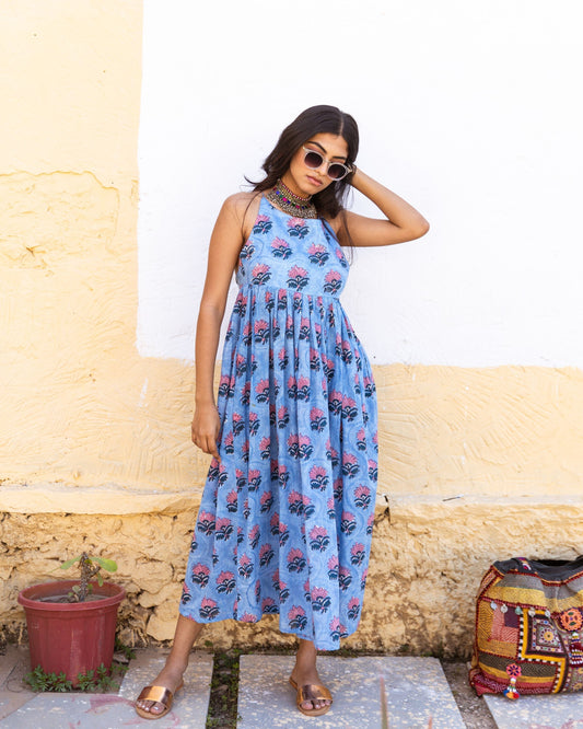 Block Print Coco Blue Cotton Dress