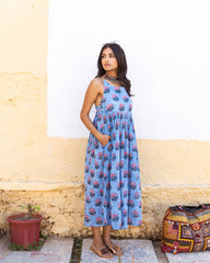 Block Print Coco Blue Cotton Dress