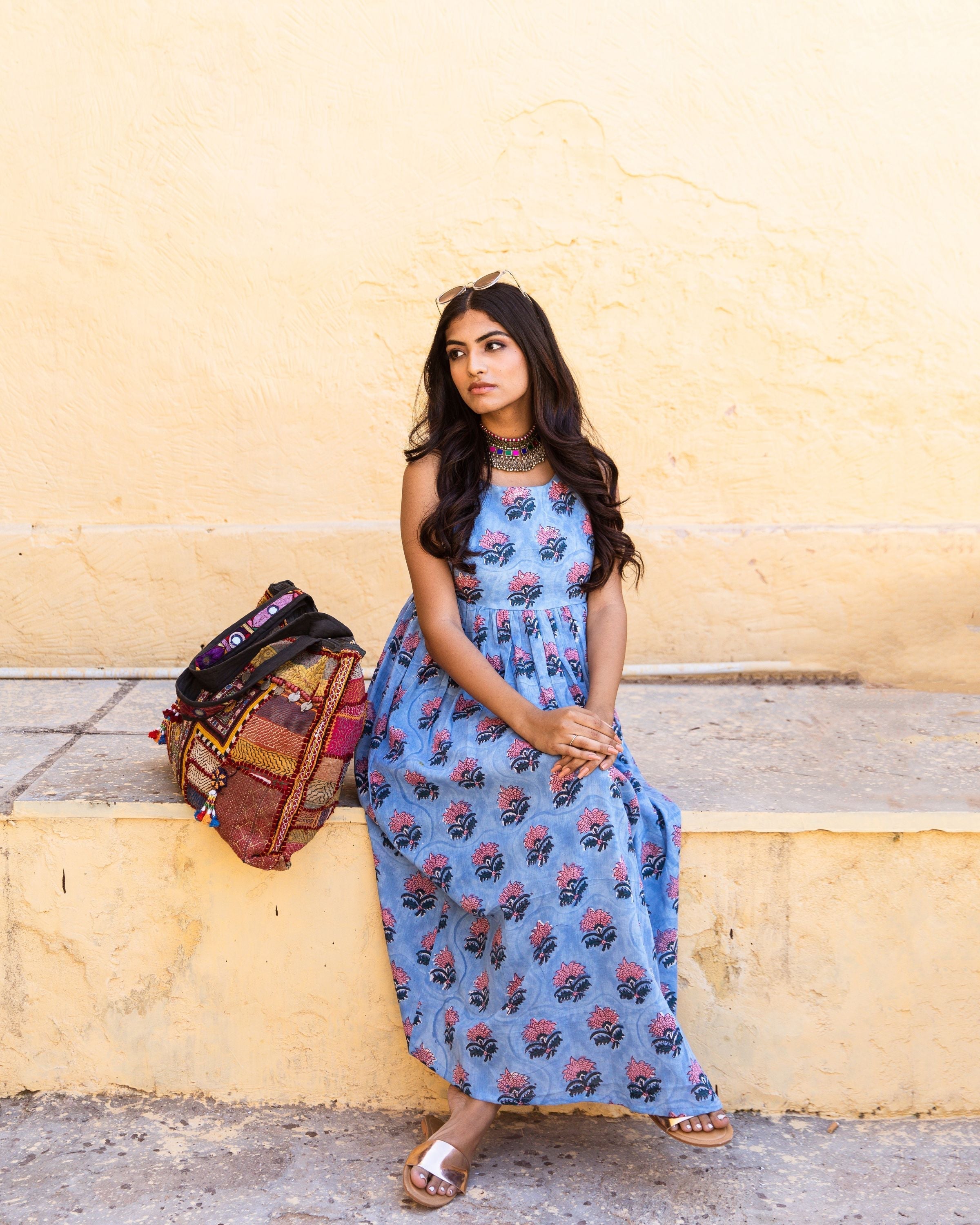 Block Print Coco Blue Cotton Dress