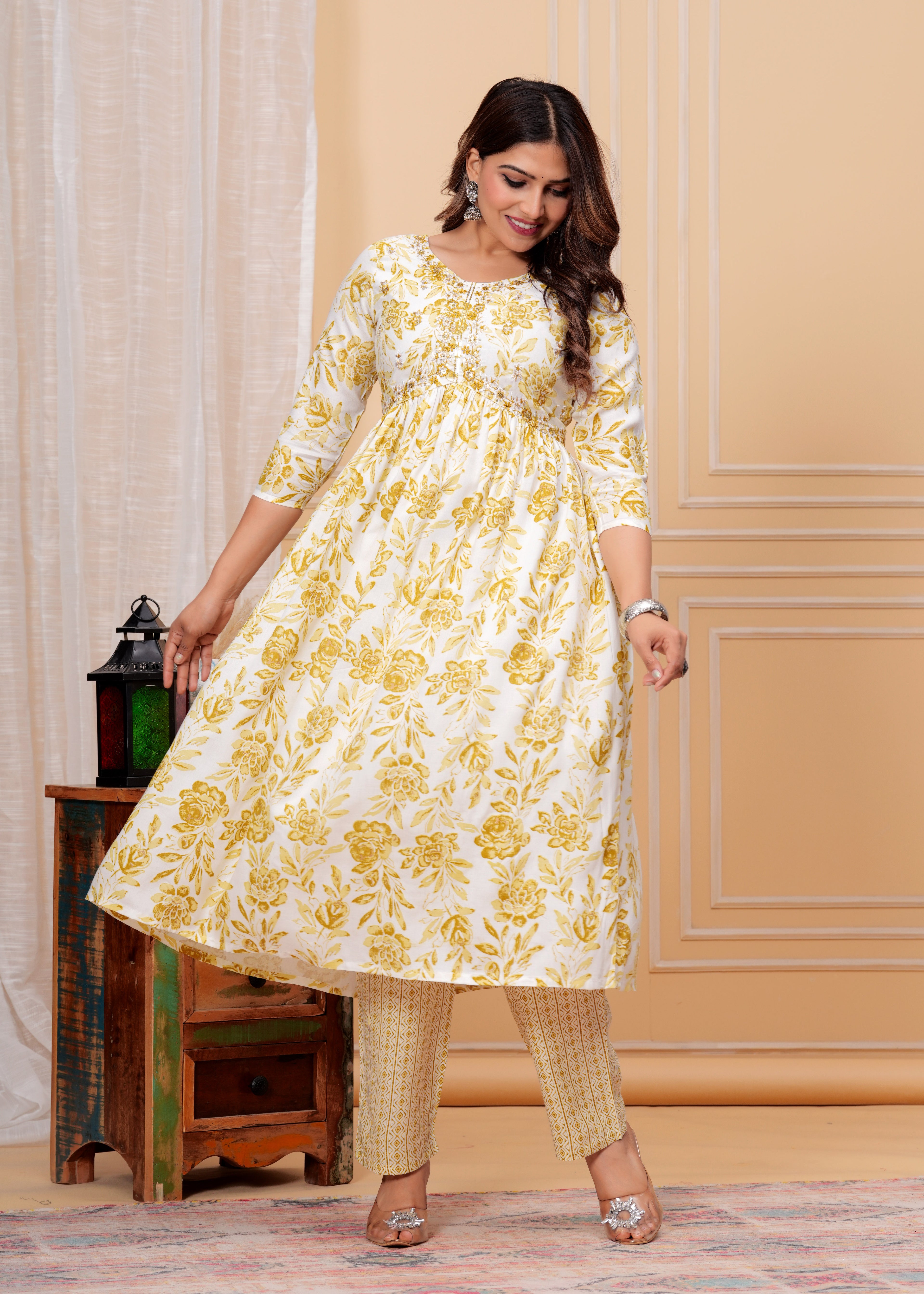 Women Viscose Rayon Kurta Pant Dupatta Set Yellow