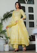 Women Rayon Kurta Pant Dupatta Set Multi Yellow