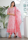 Women Rayon Kurta Pant Dupatta Set Multi Pink