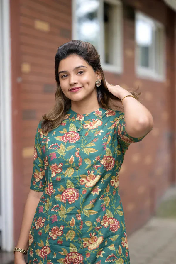 Biba Elegant Green Floral Kurta Set For Women