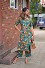 Biba Elegant Green Floral Kurta Set For Women