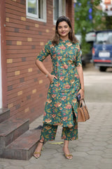Biba Elegant Green Floral Kurta Set For Women