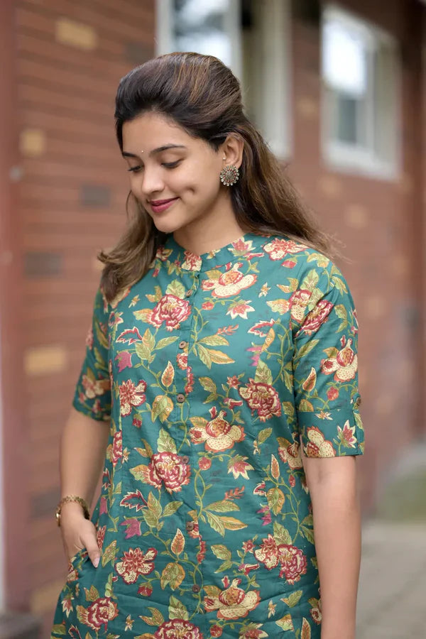Biba Elegant Green Floral Kurta Set For Women