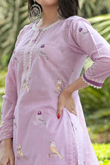 Biba Bird Printed Cotton Kurta And Pant Set With Dupatta
