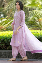 Biba Bird Printed Cotton Kurta And Pant Set With Dupatta