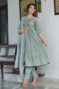 Women  Rayon Kurta Pant Dupatta Set  Grey