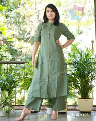 Biba Kurta Olive Green Co-Ord Set In A-Line Kurta And Pant Set