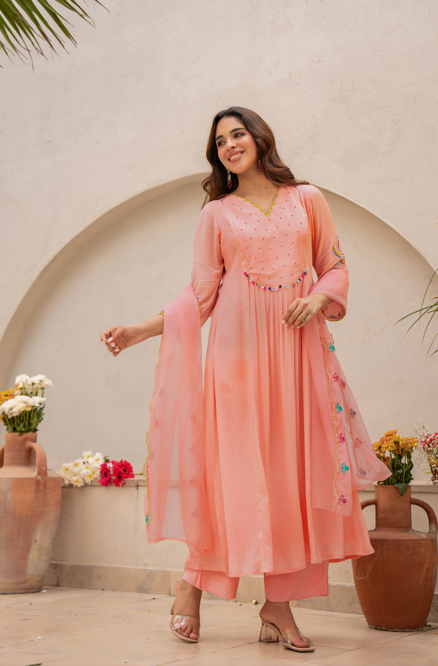 Peach Blossom Anarkali Suit Set