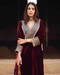 Premium Maroon Velvet Embroidered Kurta Set