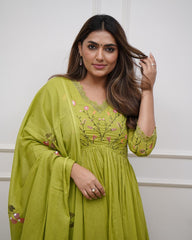 Cotton Embroidered Kurta And Sequence Work Set For Women