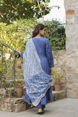 Biba Blue Kurta Suit Set With Floral Embroidery
