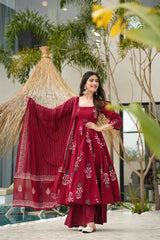 Biba Anarkali Discharge Print Cotton Kurta Set