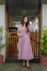 Biba Dusty Lavender Embroidered Printx Work Cotton Anarkali Gown