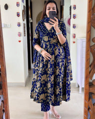 Biba Anarkali Kurta Set With Angrakha Style For Women( Blue )