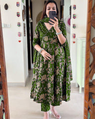 Biba Anarkali Kurta Set With Angrakha Style For Women( Green )