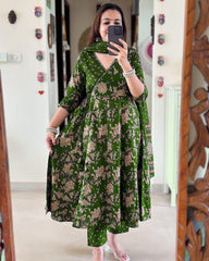 Biba Anarkali Kurta Set With Angrakha Style For Women( Green )