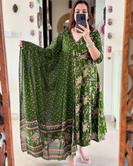 Biba Anarkali Kurta Set With Angrakha Style For Women( Green )