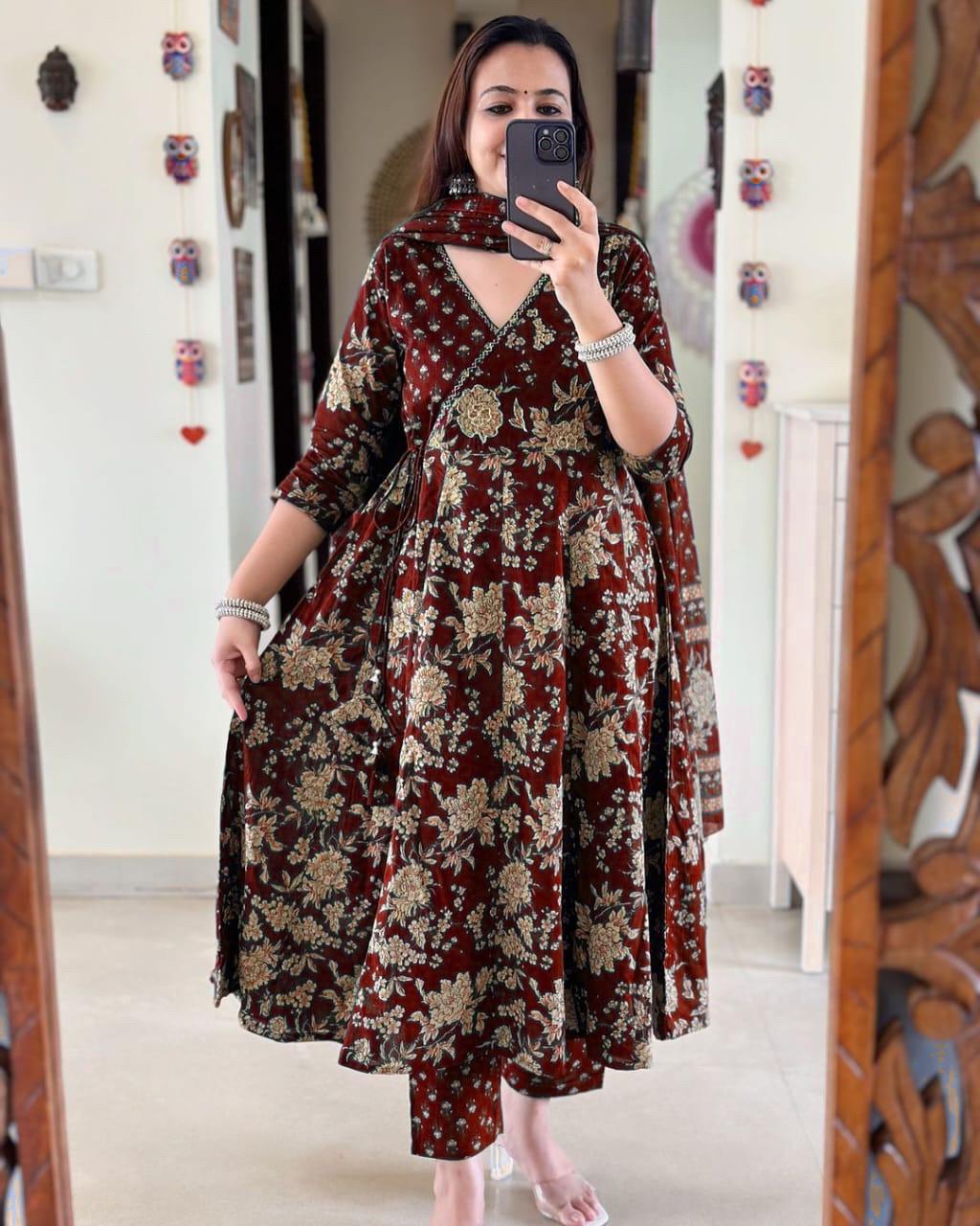 Biba Anarkali Kurta Set With Angrakha Style For Women( Purple )