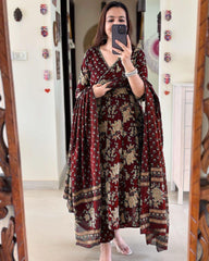 Biba Anarkali Kurta Set With Angrakha Style For Women( Purple )
