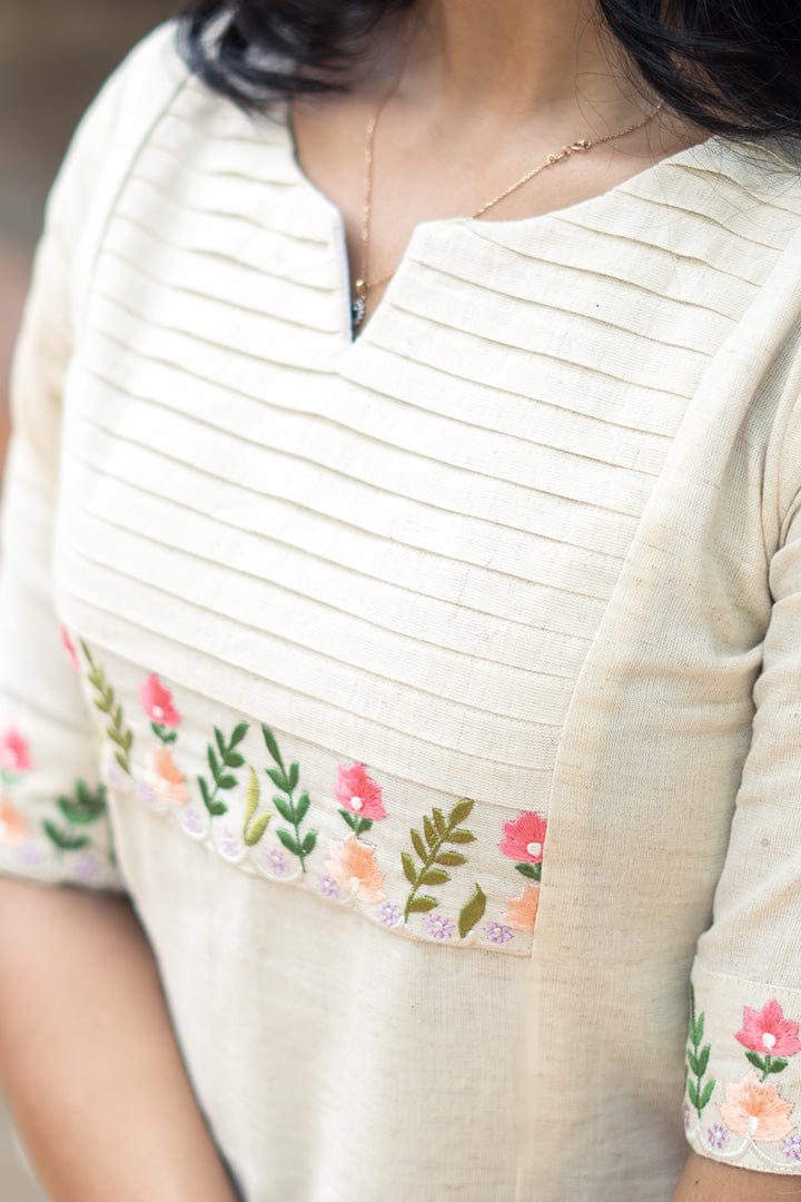 Biba Elegant Off-White Kurta Set With Floral Embroidery