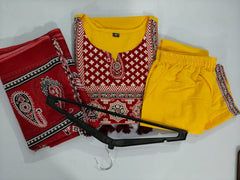 Biba Traditional Mustard Yellow Kurta Set With Ajrak Dupatta