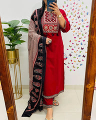 Biba Traditional Red Kurta Set With Ajrak Dupatta