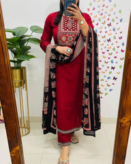 Biba Traditional Red Kurta Set With Ajrak Dupatta