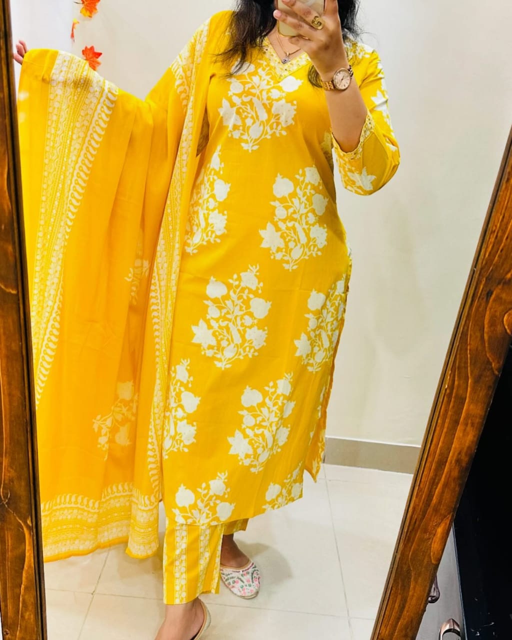 Biba Radiant Yellow Ethnic Ensemble With White Floral Embroidery