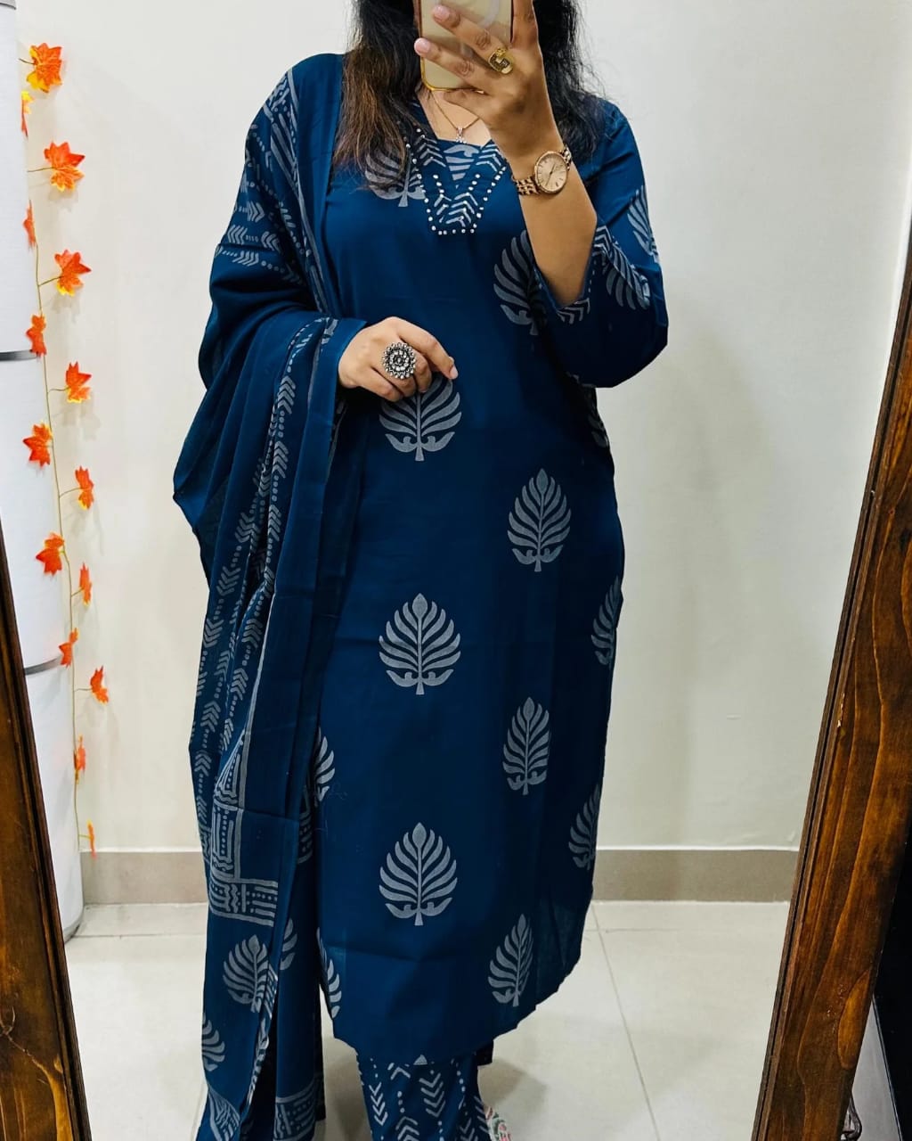 Biba Blue Handblock Print Cotton Suit Set