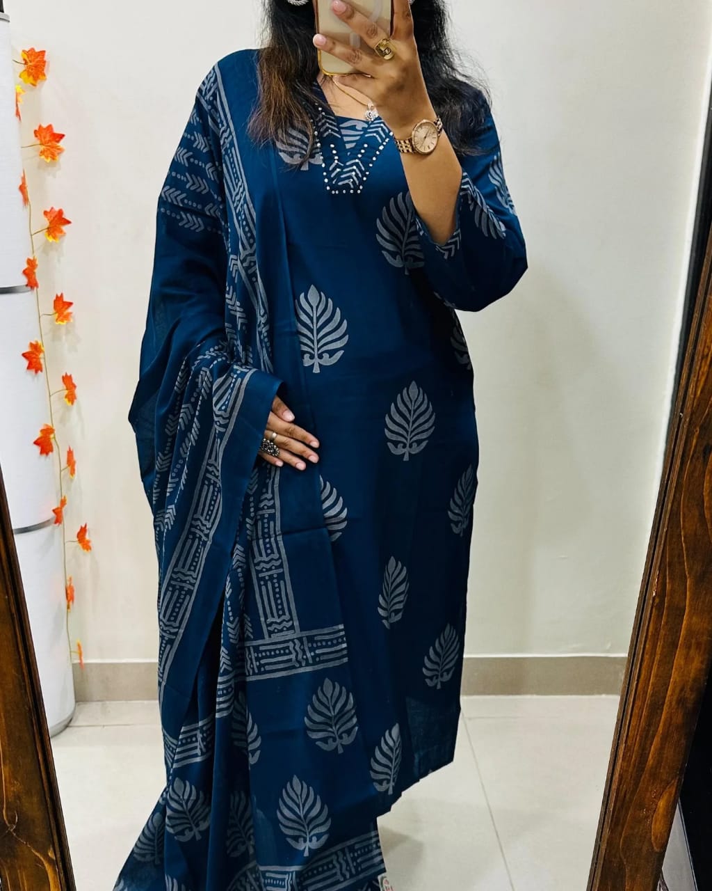 Biba Blue Handblock Print Cotton Suit Set