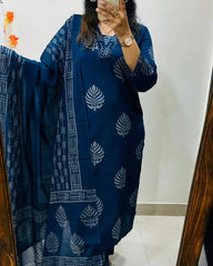 Biba Blue Handblock Print Cotton Suit Set